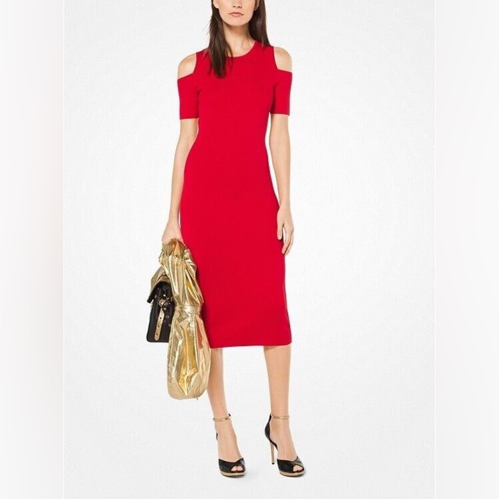 Red Stretchy Bodycon Midi Dress for Party Size XS